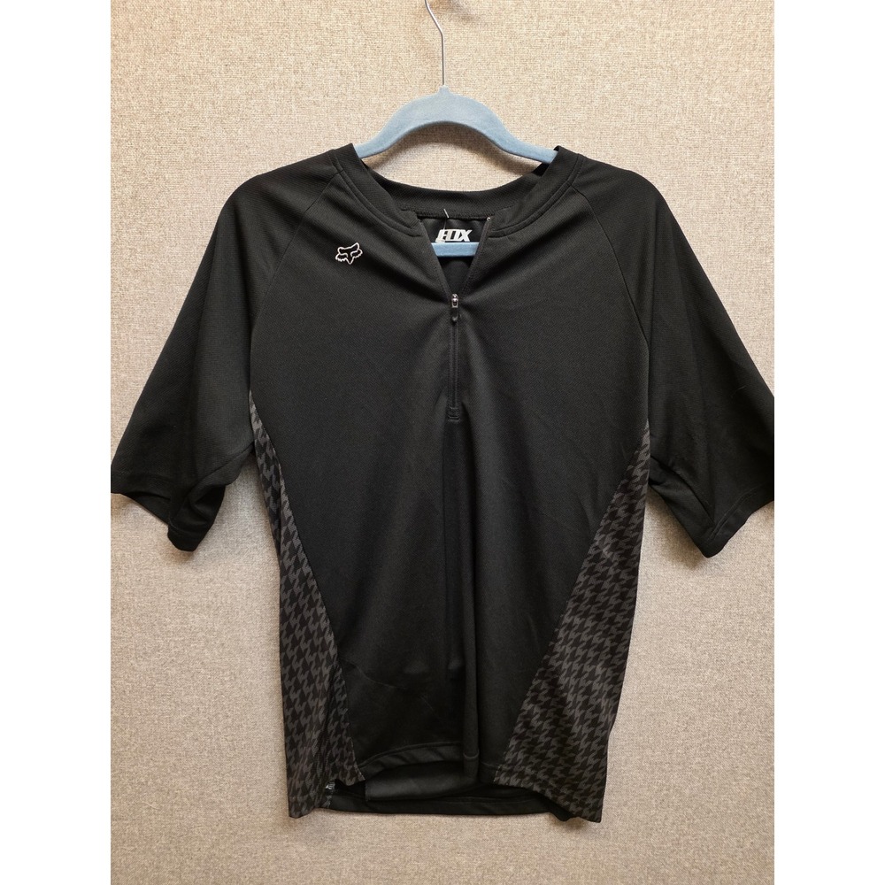 Fox Racing Mens Black 1/4 Zip Cycling Jersey Short Sleeve Houndstooth‎ 23133 L